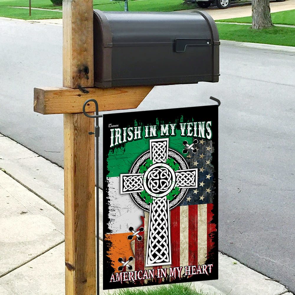 Irish In My Veins, American In My Heart. Celtic Knot Cross Flag THN2076F - Image 9