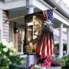 Faith Over Fear: Jesus & Lion Christian Cross American Flag T-Shirt