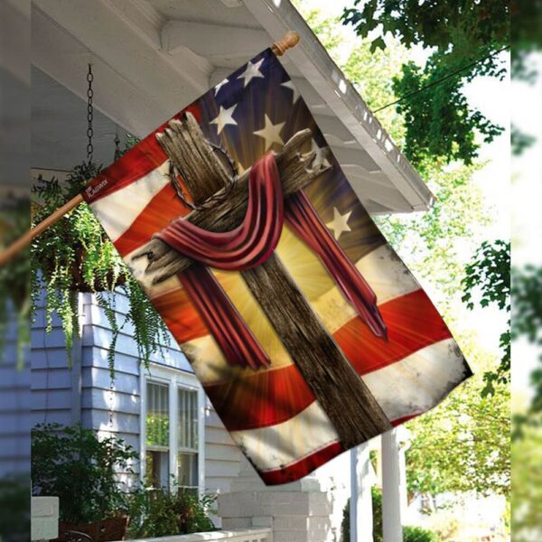Jesus Christian Cross American Flag THB2185F - Image 3