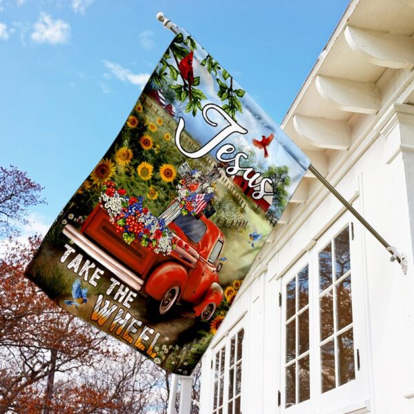 Jesus Take The Wheel. Christian Cross Truck Farm Garden Flag THN2086F1 - Image 2