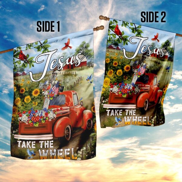 Jesus Take The Wheel. Christian Cross Truck Farm Garden Flag THN2086F1 - Image 5