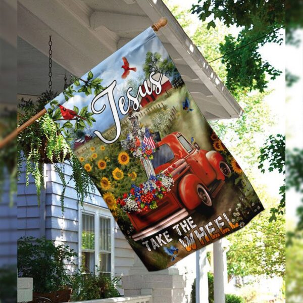 Jesus Take The Wheel. Christian Cross Truck Farm Garden Flag THN2086F1 - Image 3