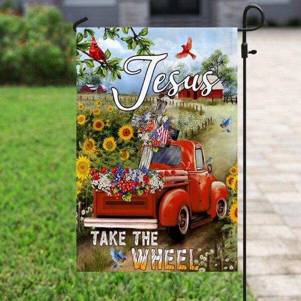 Jesus Take The Wheel. Christian Cross Truck Farm Garden Flag THN2086F1 - Image 6