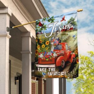Jesus Take The Wheel. Christian Cross Truck Farm Garden Flag THN2086F1