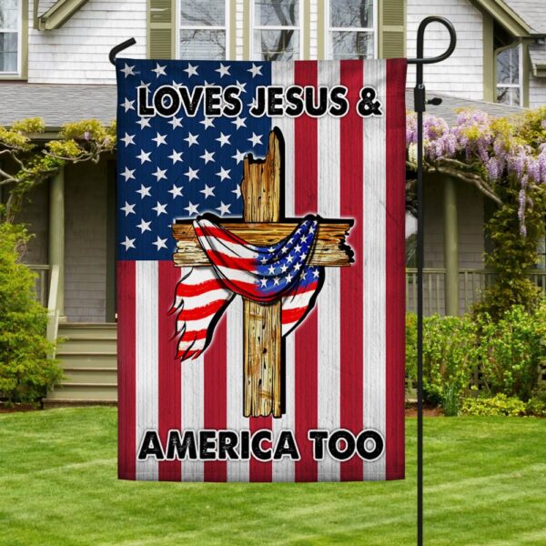 Patriotic Jesus Flag: Loves Jesus & America TQN1390F - Image 3