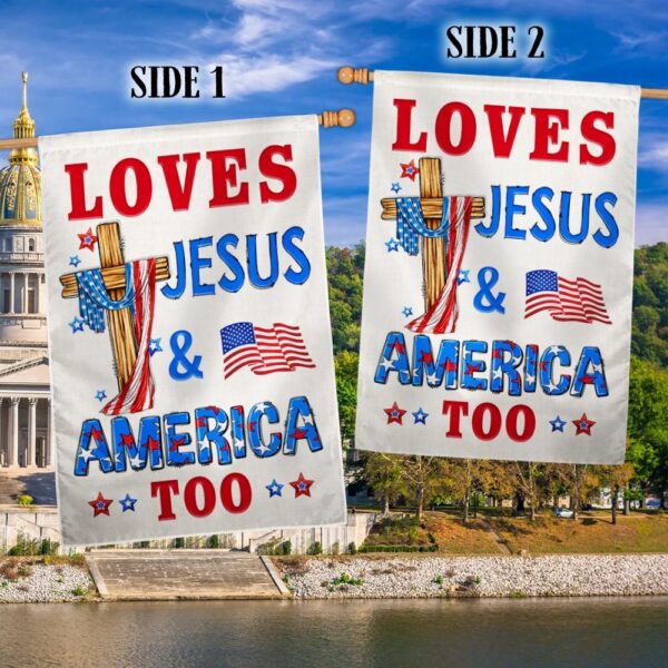 Patriotic Jesus Flag: Loves Jesus & America TQN1400F - Image 2