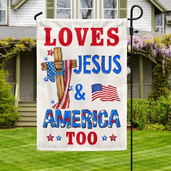 Patriotic Jesus Flag: Loves Jesus & America TQN1400F - Image 3