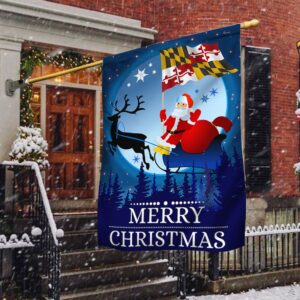 Maryland Christmas Flag: Santa & Sleigh Holiday Decoration