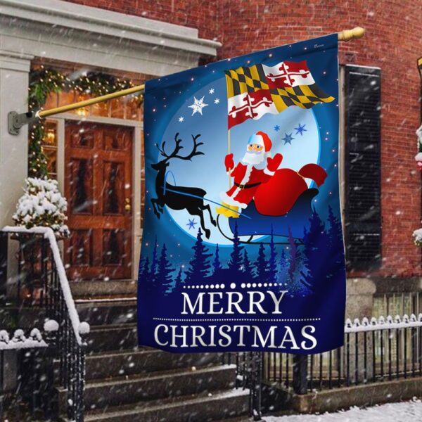Maryland Christmas Flag: Santa & Sleigh Holiday Decoration