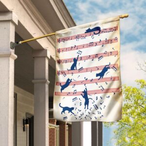Music Cat Flag: QNN138F - Cute Pet & Music Lover Garden Decor