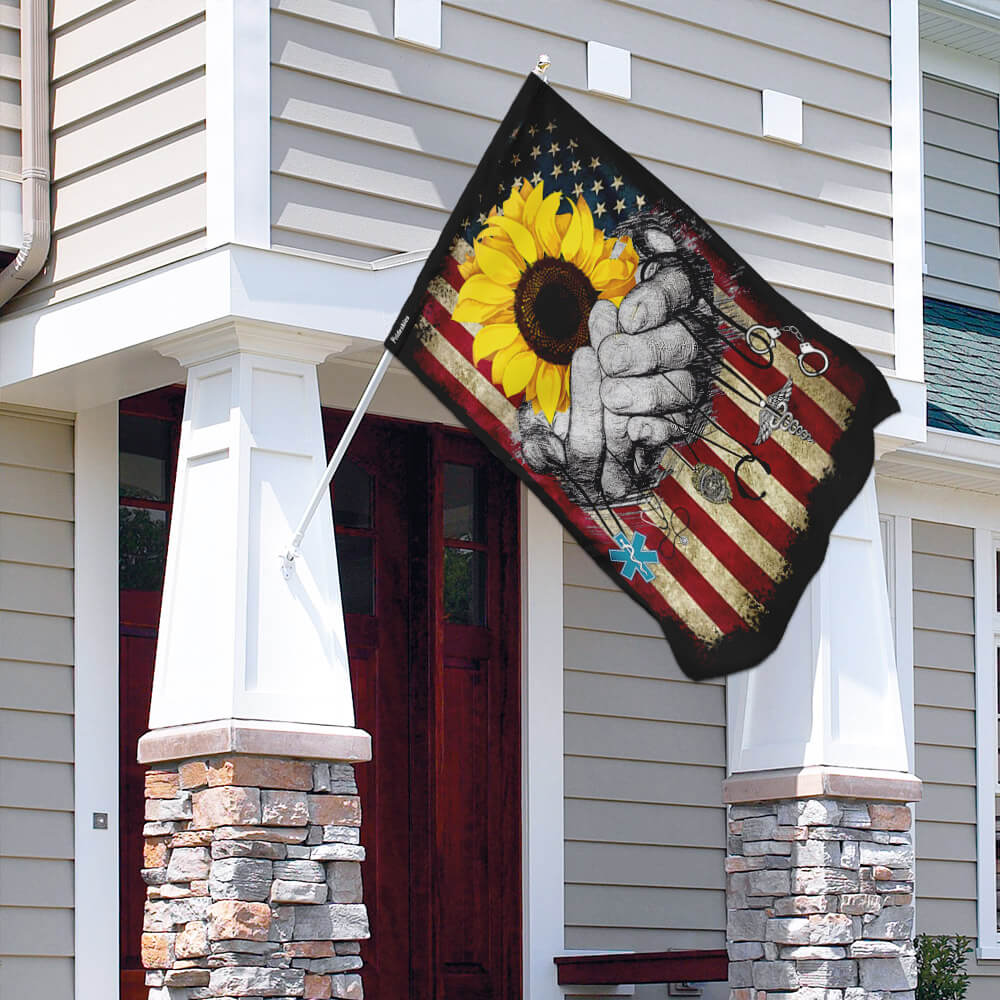 No One Fights Alone: Firefighter, Nurse, Police, EMS Flag - Image 4