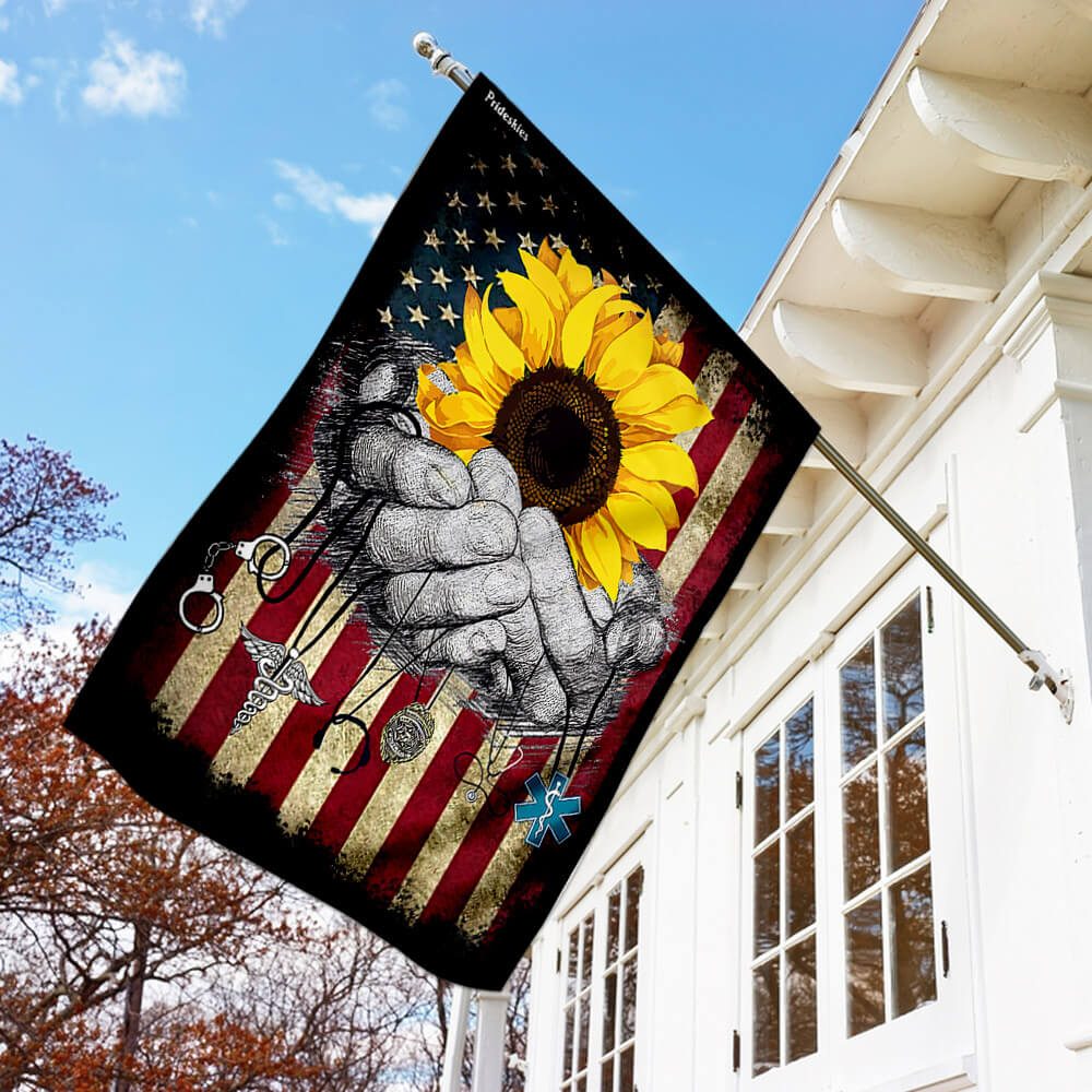 No One Fights Alone: Firefighter, Nurse, Police, EMS Flag - Image 2