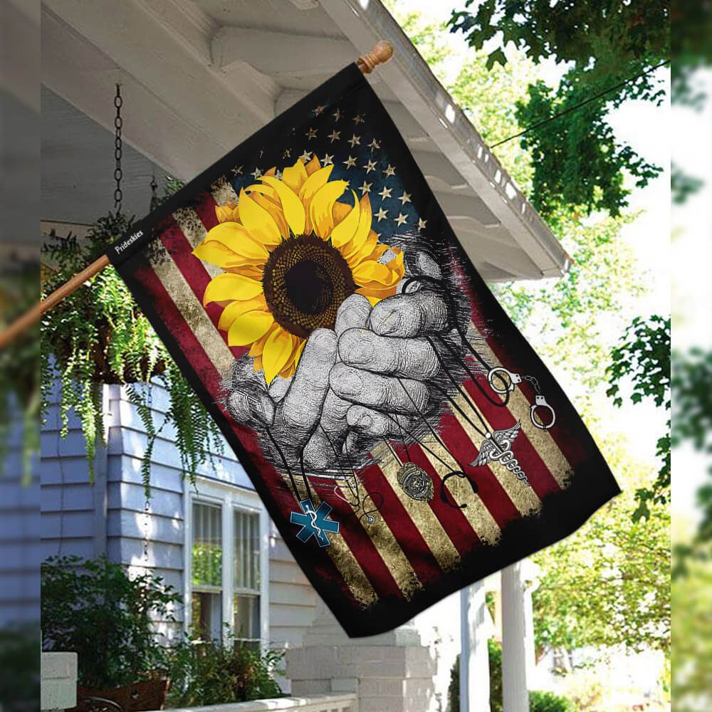 No One Fights Alone: Firefighter, Nurse, Police, EMS Flag - Image 3