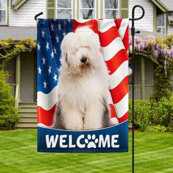 Patriotic Old English Sheepdog T-Shirt - American Flag Design - Image 3