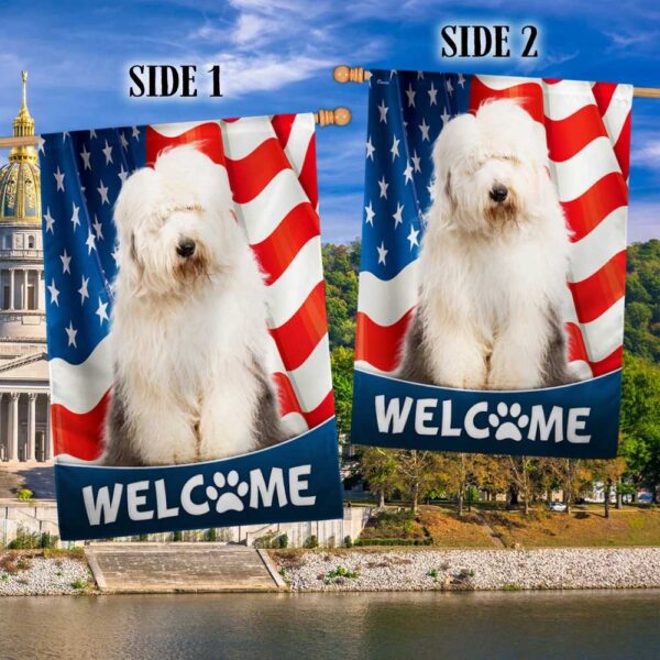Patriotic Old English Sheepdog T-Shirt - American Flag Design - Image 2