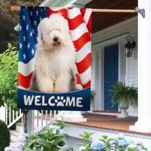 Patriotic Old English Sheepdog T-Shirt - American Flag Design