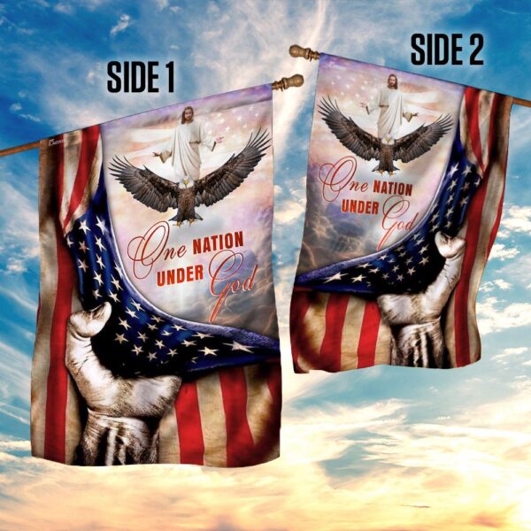 One Nation Under God. Jesus Christian American Flag - Image 5