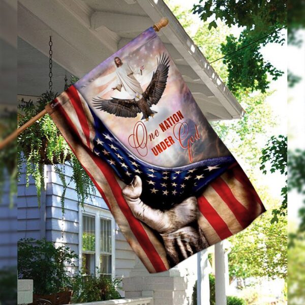 One Nation Under God. Jesus Christian American Flag - Image 3