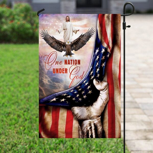 One Nation Under God. Jesus Christian American Flag - Image 6