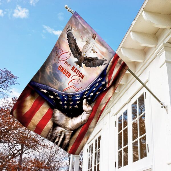 One Nation Under God. Jesus Christian American Flag - Image 2