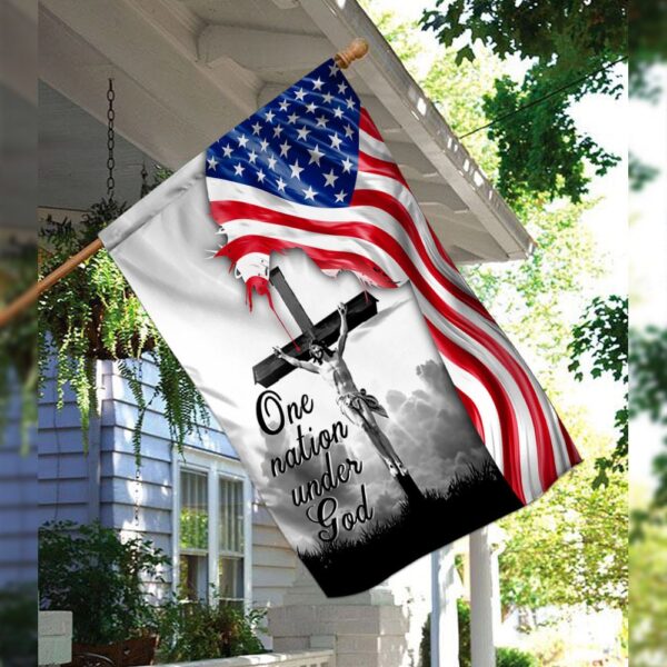 One Nation Under God. Jesus Christian Cross American Flag THN2224F - Image 3