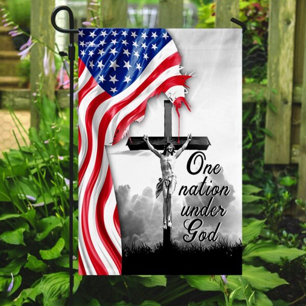One Nation Under God. Jesus Christian Cross American Flag THN2224F - Image 7