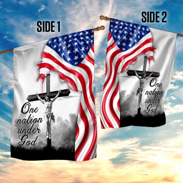 One Nation Under God. Jesus Christian Cross American Flag THN2224F - Image 5