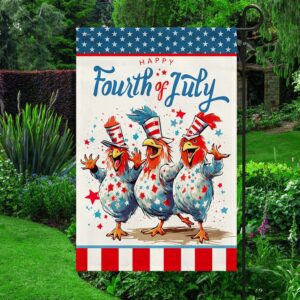 Patriotic Chickens 4th of July Farm Decor Flag