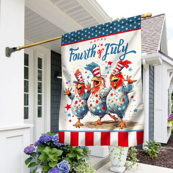Patriotic Chickens 4th of July Farm Decor Flag - Image 2