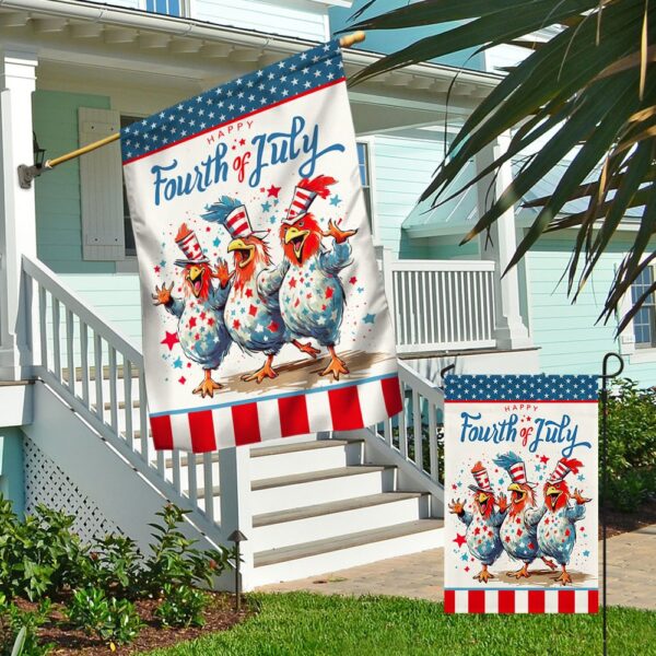 Patriotic Chickens 4th of July Farm Decor Flag - Image 4