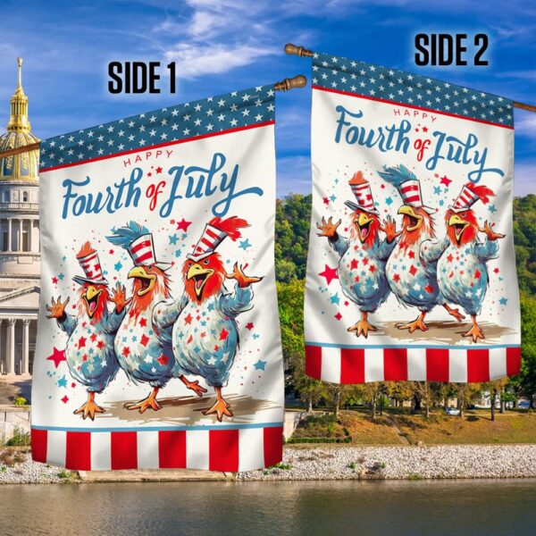 Patriotic Chickens 4th of July Farm Decor Flag - Image 3