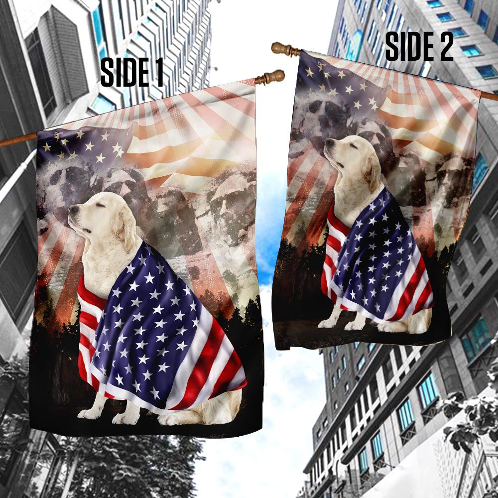 Patriotic English Cream Golden Retriever With Mount Rushmore Flag - Image 4