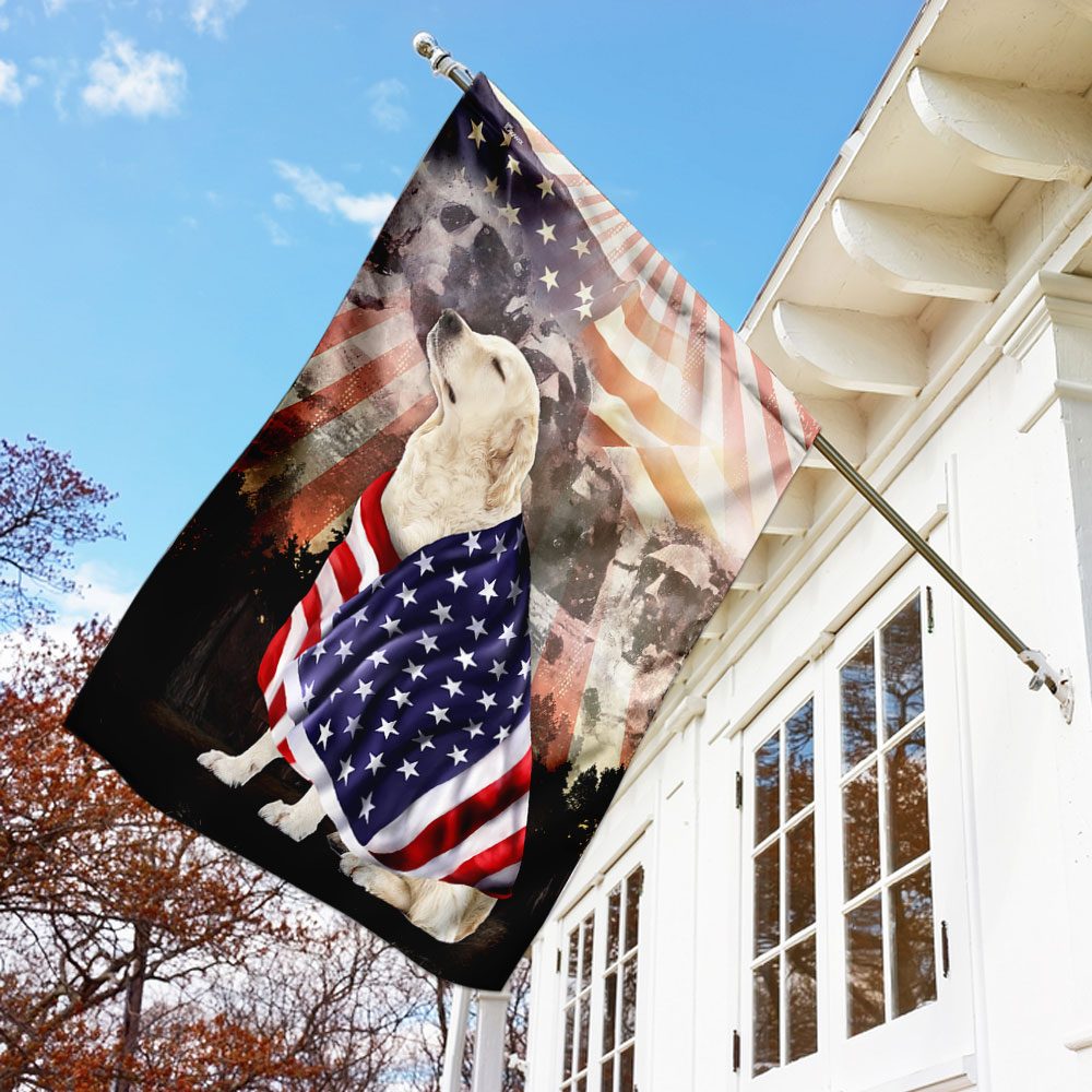 Patriotic English Cream Golden Retriever With Mount Rushmore Flag - Image 3