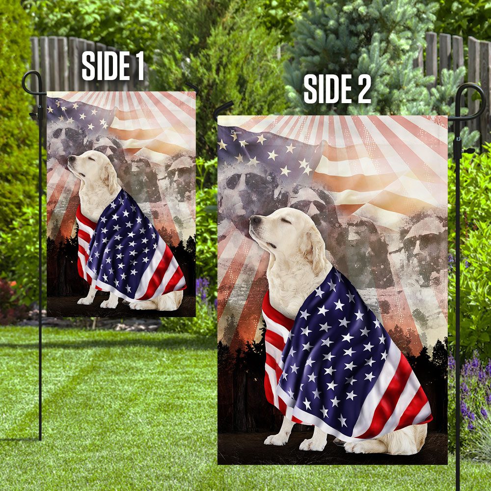 Patriotic English Cream Golden Retriever With Mount Rushmore Flag - Image 8
