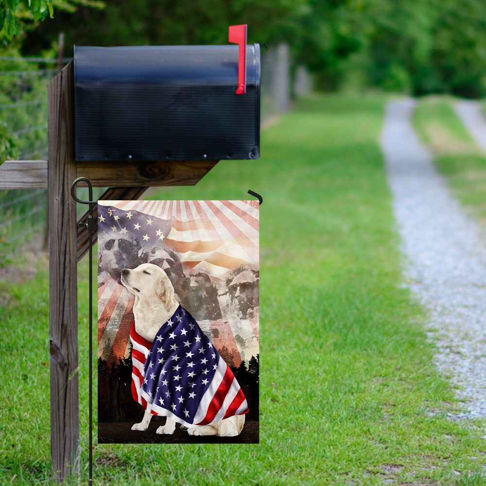 Patriotic English Cream Golden Retriever With Mount Rushmore Flag - Image 9