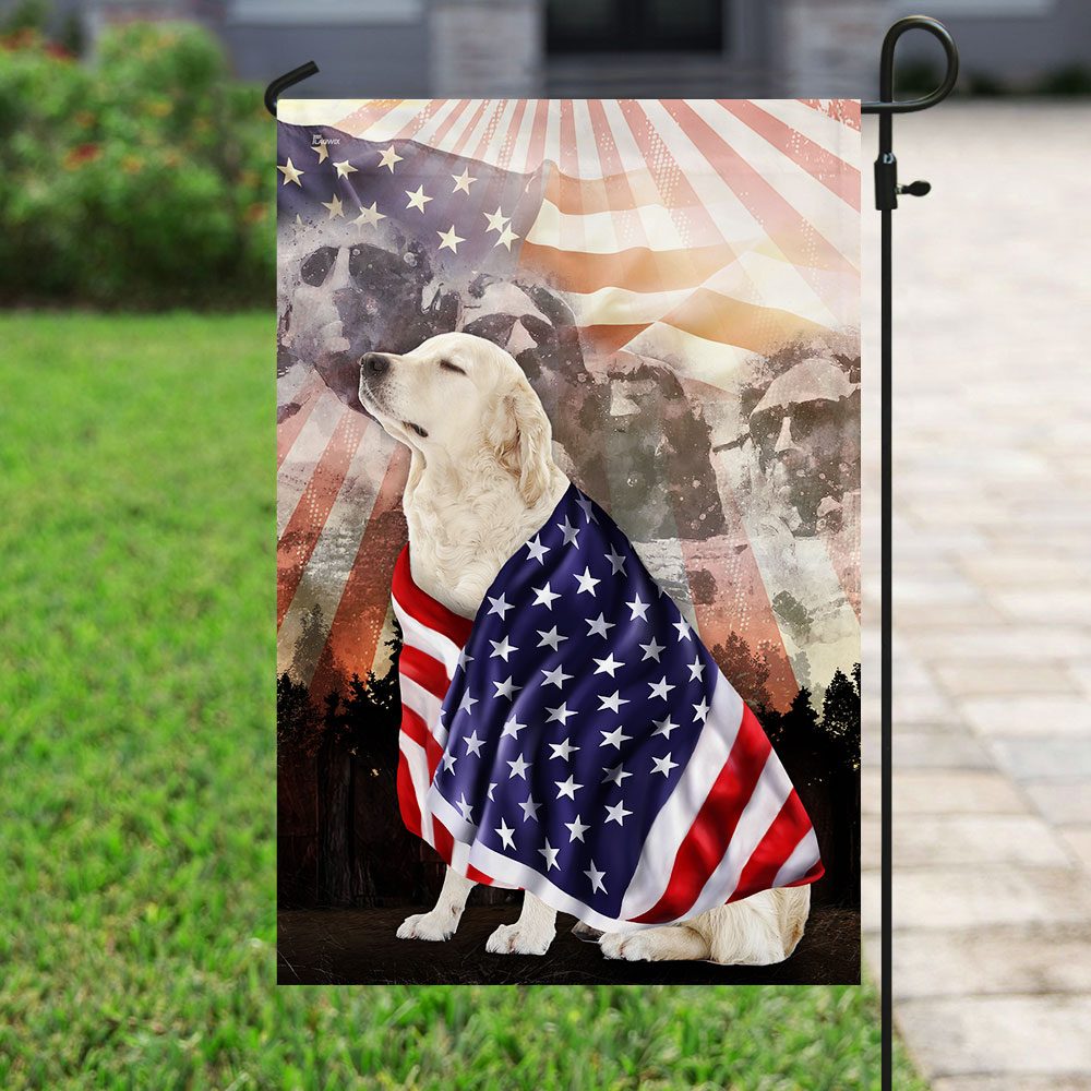 Patriotic English Cream Golden Retriever With Mount Rushmore Flag - Image 6
