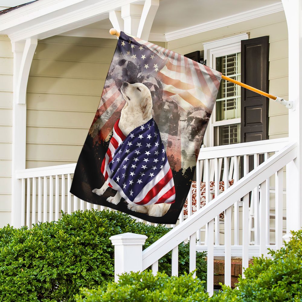 Patriotic English Cream Golden Retriever With Mount Rushmore Flag - Image 5