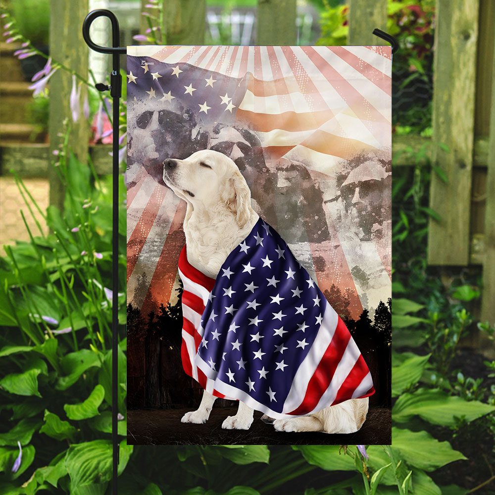 Patriotic English Cream Golden Retriever With Mount Rushmore Flag - Image 7