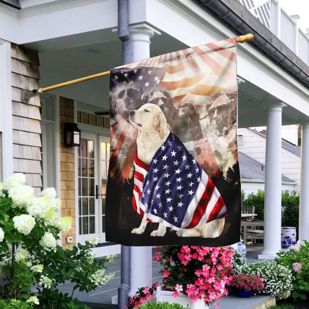 Patriotic English Cream Golden Retriever With Mount Rushmore Flag - Image 2