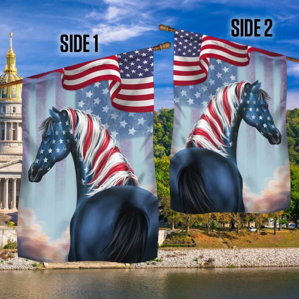 Patriotic Horse 4th of July T-Shirt - American Flag Design - Image 2