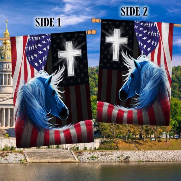 Patriotic Horse Cross 4th of July Flag T-Shirt - Image 2