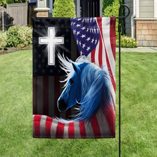 Patriotic Horse Cross 4th of July Flag T-Shirt - Image 3