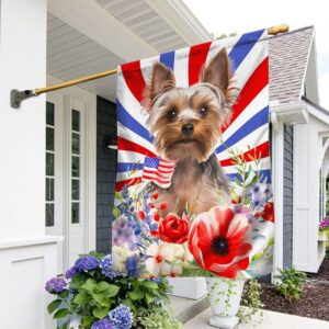 Patriotic Yorkie 4th of July Flowers Dog Bandana TQN1302Fv1