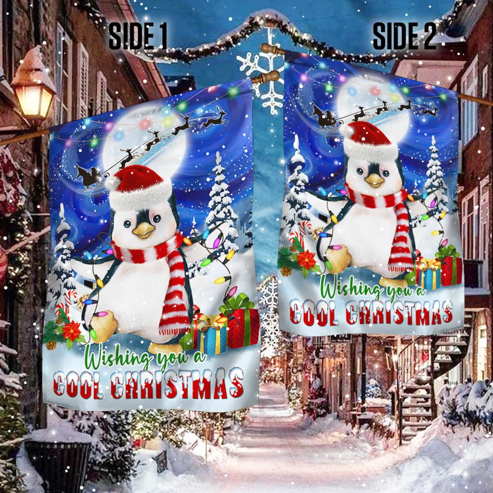 Cool Penguin Christmas Flag: Wishing You a Merry Christmas (TQN767F) - Image 2