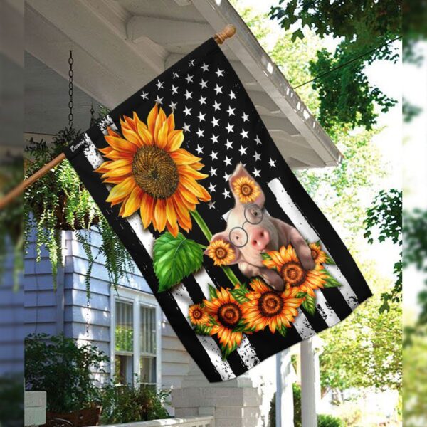Patriotic Pig Sunflower American Flag Decor - Image 3