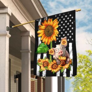 Patriotic Pig Sunflower American Flag Decor