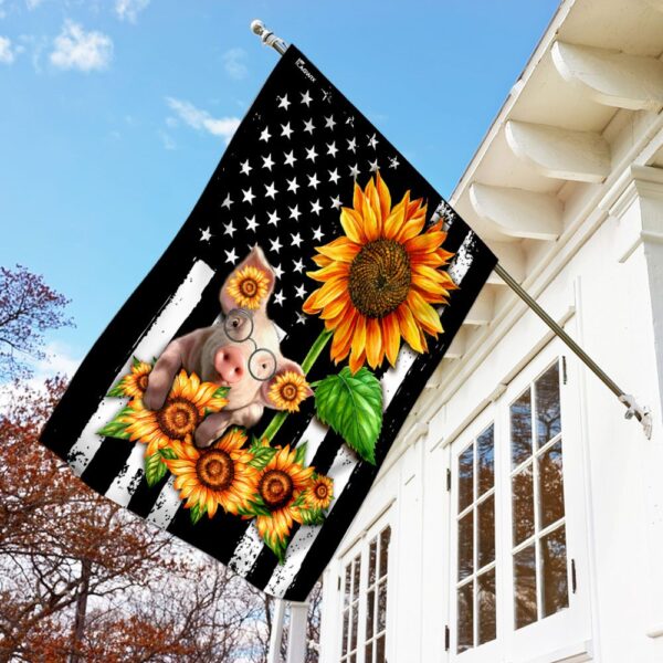 Patriotic Pig Sunflower American Flag Decor - Image 2