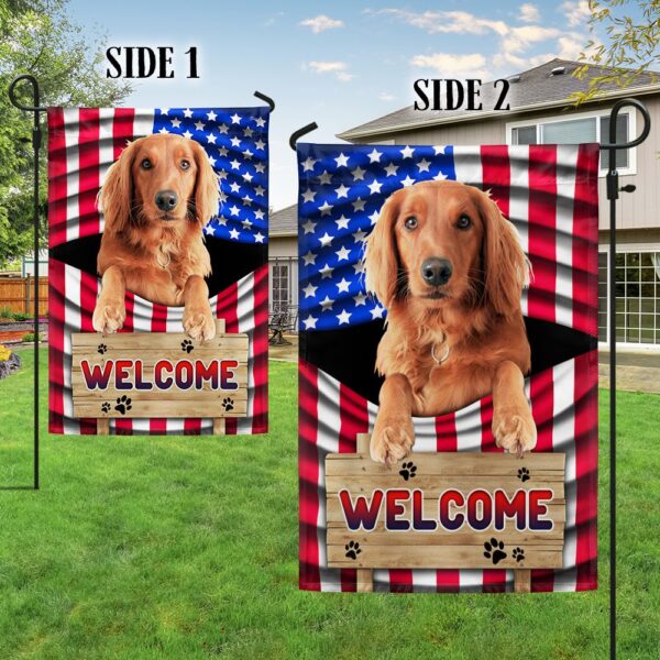 Patriotic Red Golden Retriever Dog Welcome Flag - Image 5