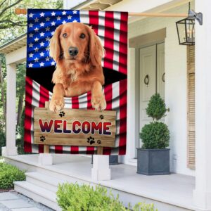 Patriotic Red Golden Retriever Dog Welcome Flag