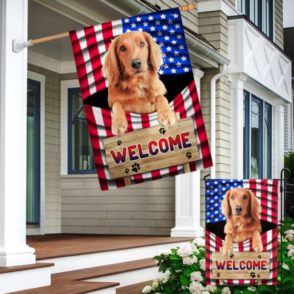 Patriotic Red Golden Retriever Dog Welcome Flag - Image 4